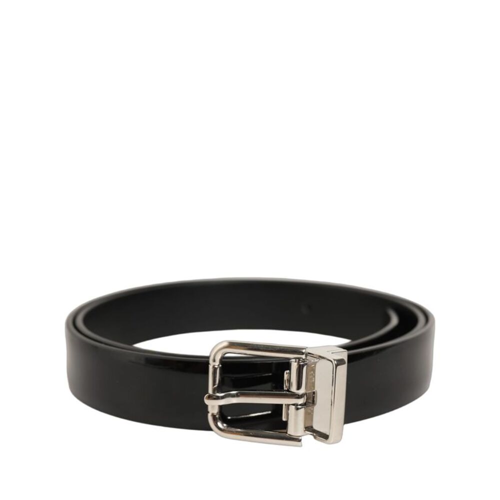 Dolce & Gabbana Black Classic Leather Silver Tone Buckle Men's Belt